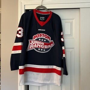 Great  red, white & blue Bauer Boston junior rangers hockey jersey!